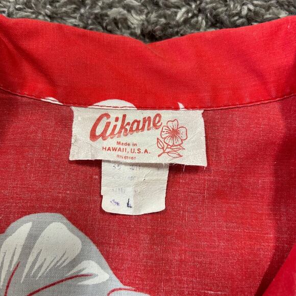 Vintage 60s Hawaiian Shirt Hibiscus Faded Red Floral Print Camp Collar Aloha - Picture 2 of 13
